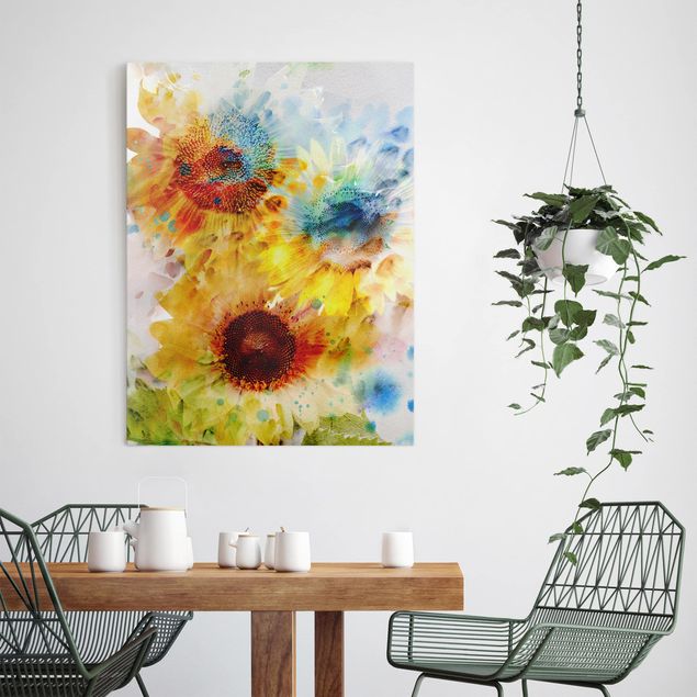 Wanddeko Küche Aquarell Blumen Sonnenblumen