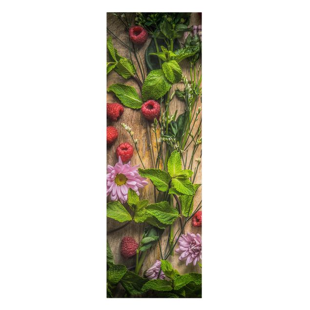 Leinwandbilder Obst Blumen Himbeeren Minze