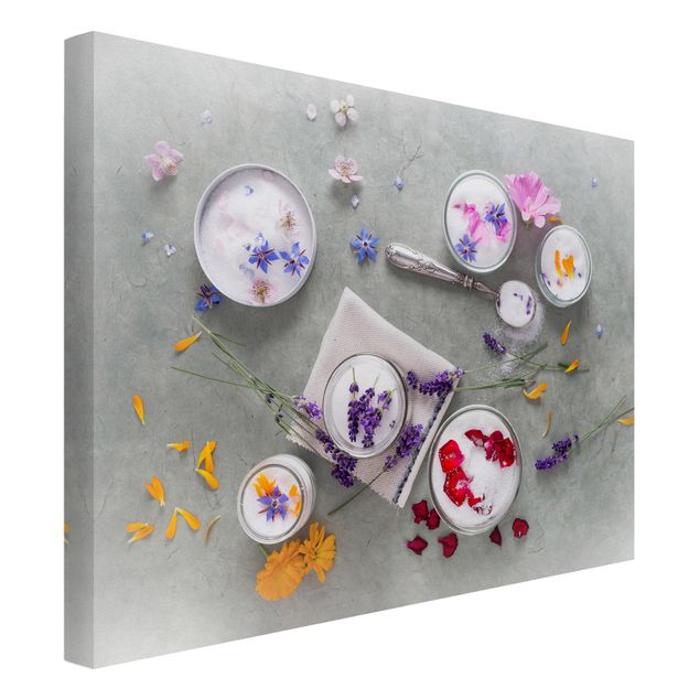 Wandbilder Blumen Essbare Blüten mit Lavendelzucker