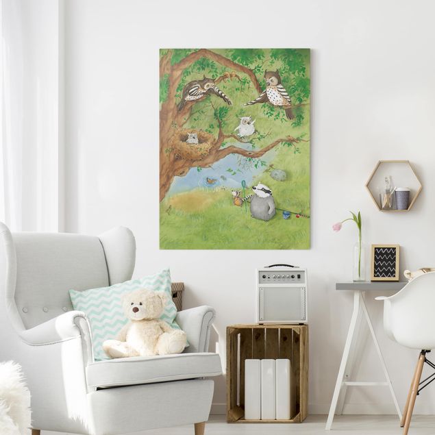 Wandbilder Bäume Wassili Waschbär - Eulenküken Elsa reißt aus