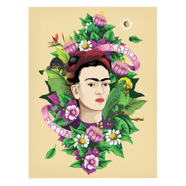 Frida Kahlo Wandbild Frida Kahlo - Frida, Äffchen und Papagei