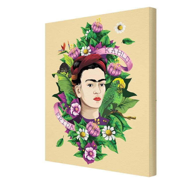 schöne Bilder Frida Kahlo - Frida, Äffchen und Papagei