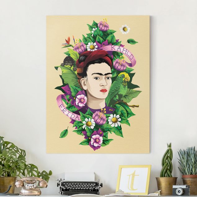 Küchen Deko Frida Kahlo - Frida, Äffchen und Papagei