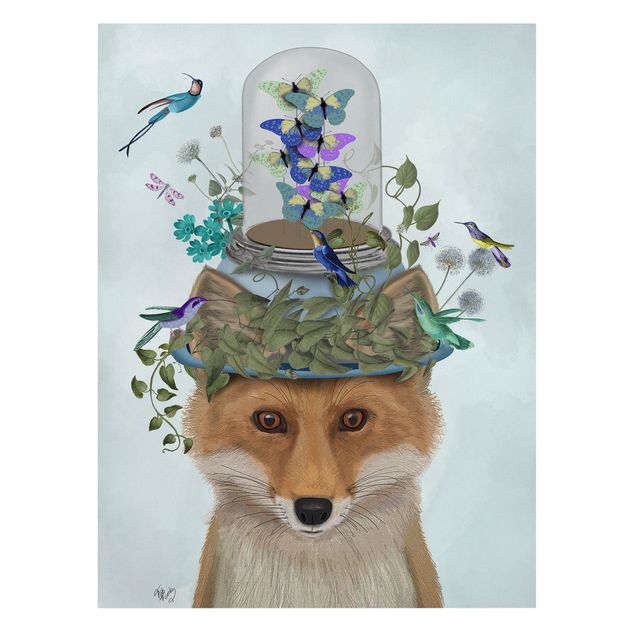 Wandbilder Floral Fuchs mit Schmetterlingshut