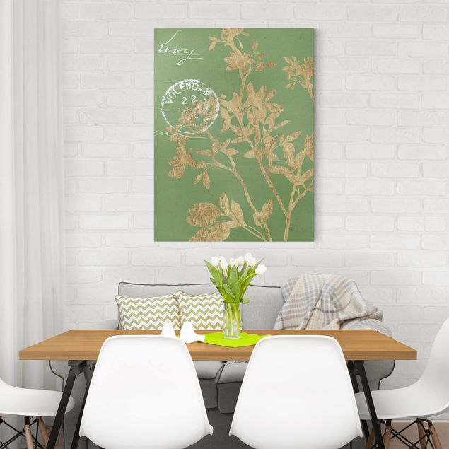Wandbilder Floral Goldene Blätter auf Lind II