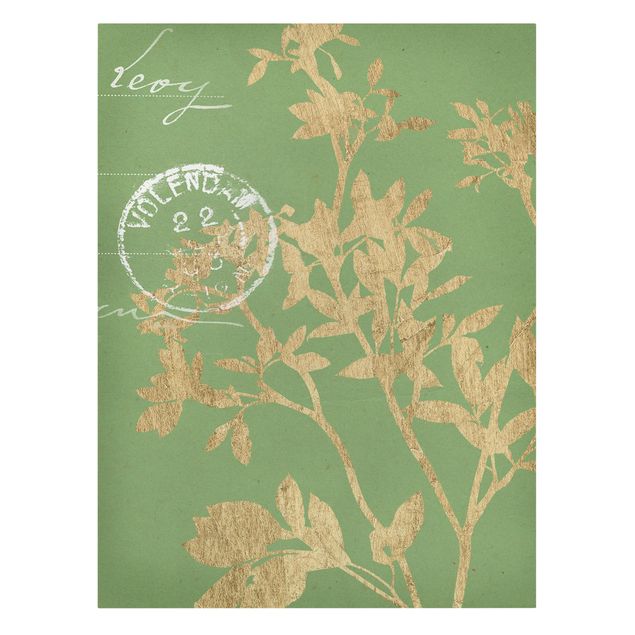 Wandbilder Grün Goldene Blätter auf Lind II