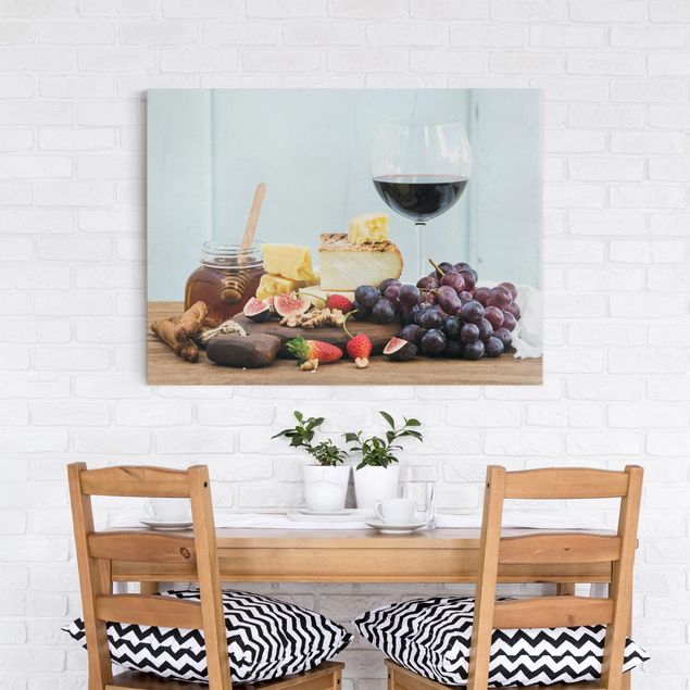 Wandbilder Früchte Käse und Wein