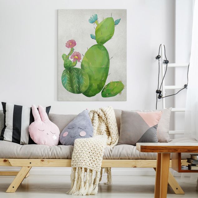 Wandbilder Floral Kaktusfamilie rosa türkis