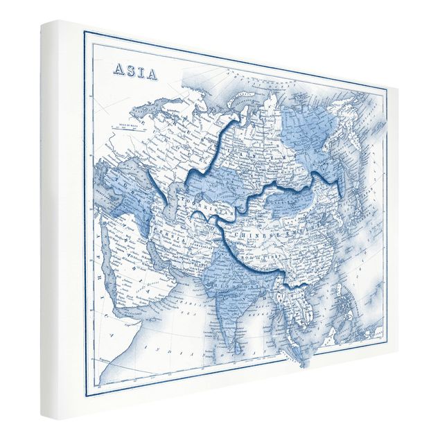 Vintage Leinwandbilder Karte in Blautönen - Asien