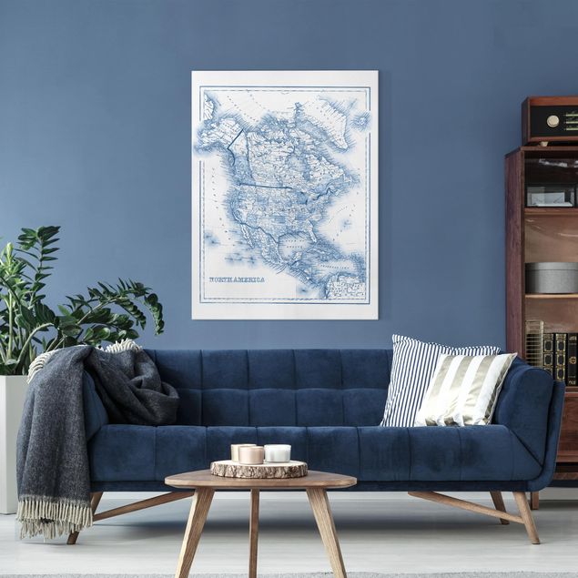 Wandbilder Weltkarten Karte in Blautönen - Nordamerika