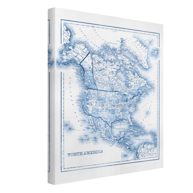 Wandbilder Modern Karte in Blautönen - Nordamerika