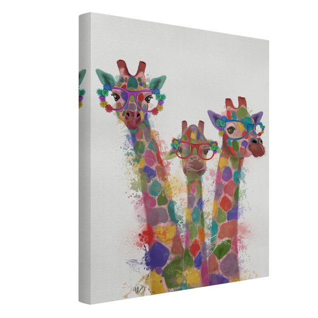 Leinwand Tiere Regenbogen Splash Giraffen-Trio