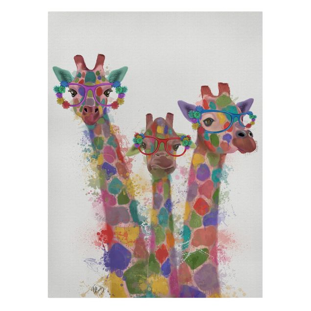 Wandbilder Modern Regenbogen Splash Giraffen-Trio