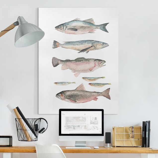 Küche Dekoration Sieben Fische in Aquarell I