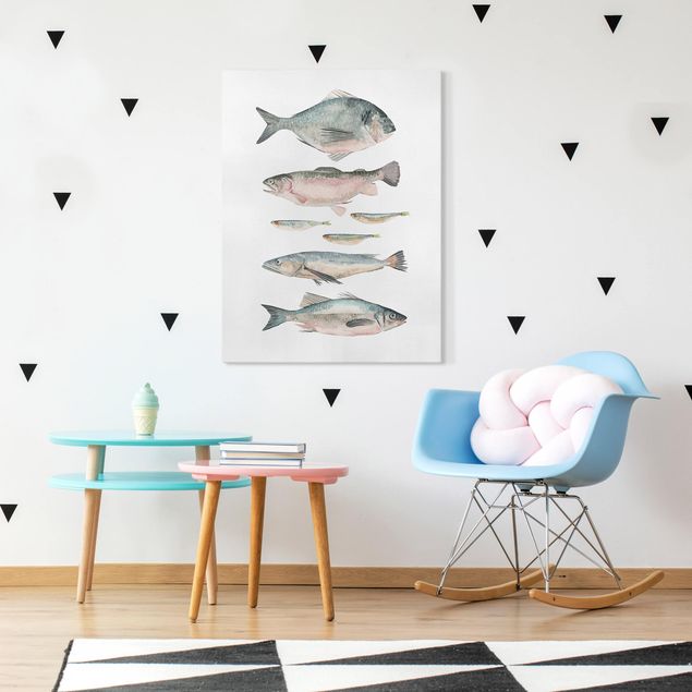 Wandbilder Fische Sieben Fische in Aquarell II