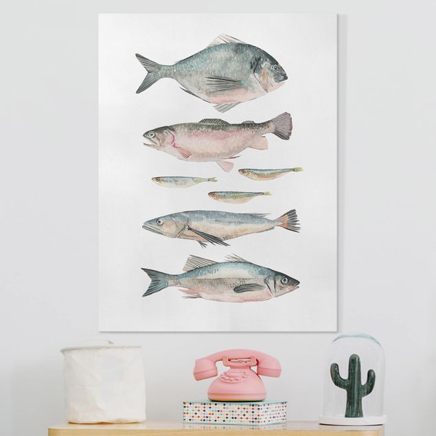 Leinwandbilder Fisch Sieben Fische in Aquarell II