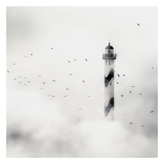 Fototapeten Weiß Leuchtturm im Nebel