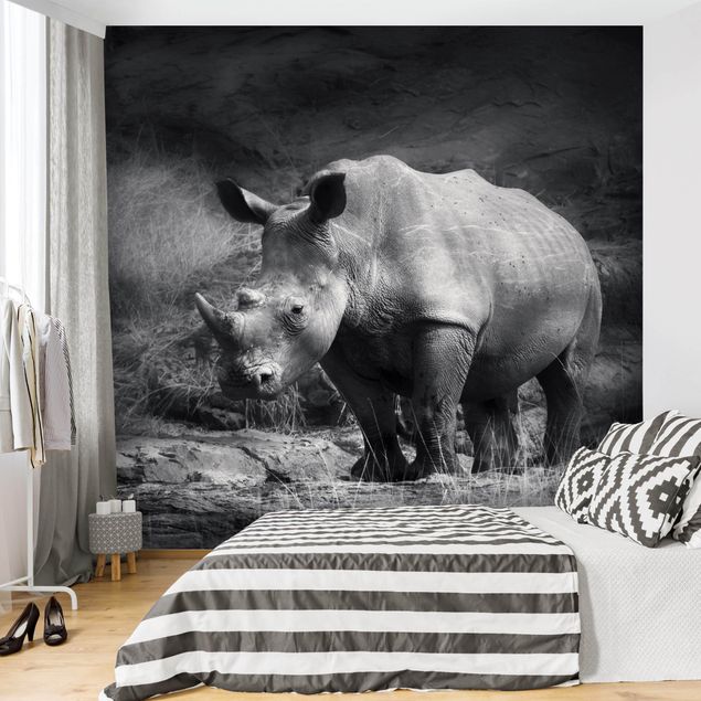 Fototapete Schwarz-Weiß Lonesome Rhinoceros