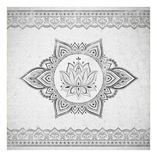 Wandbilder Grau Mandala Lotus Betonoptik