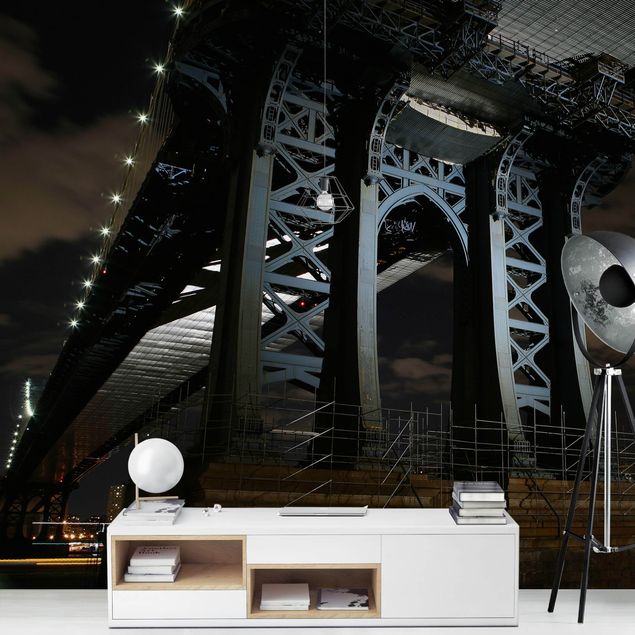Fototapete Skyline Manhattan Bridge bei Nacht