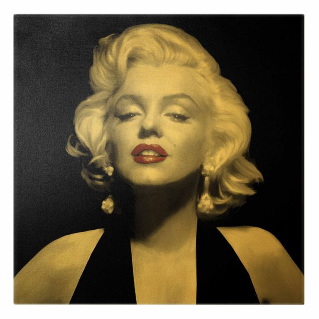 Wandbilder Schwarz-Weiß Marilyn mit roten Lippen