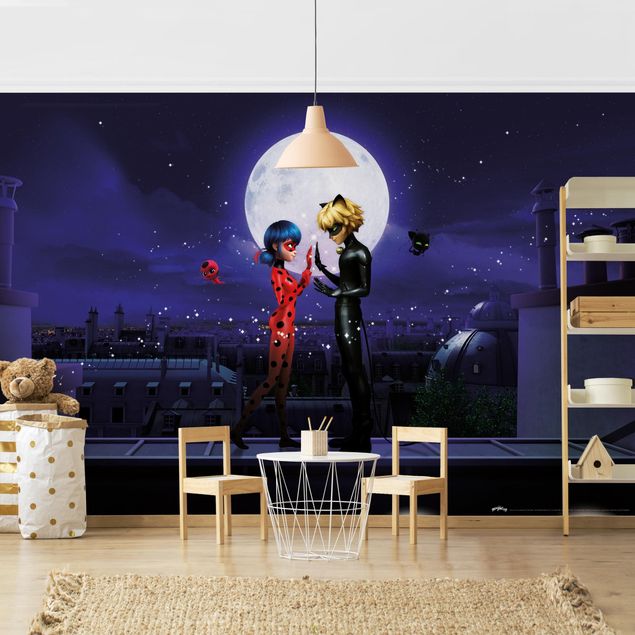 Tapeten Modern Miraculous Ladybug and Cat Noir im Mondlicht