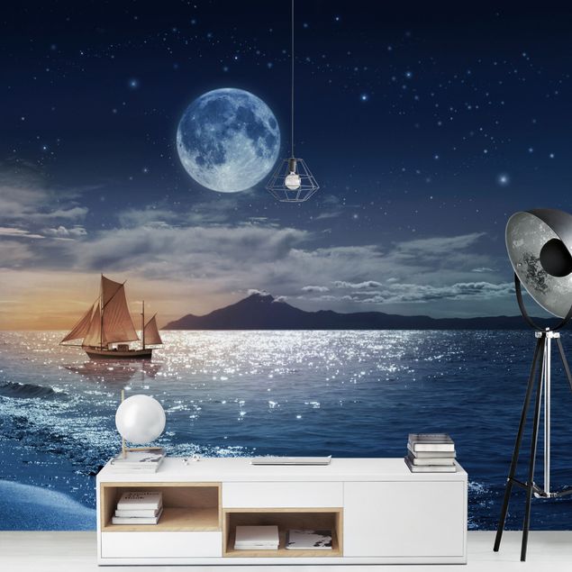 Fototapete modern Moon Night Sea