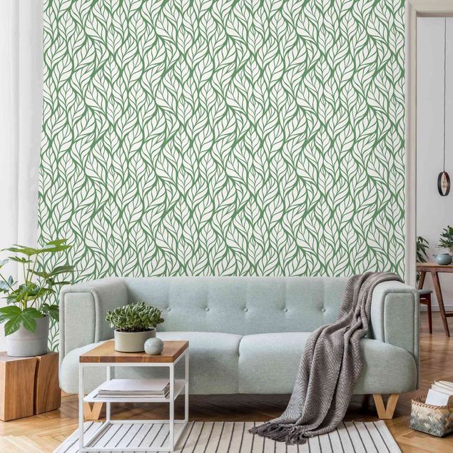 Tapeten Modern Natürliches Muster große Blätter auf Grün