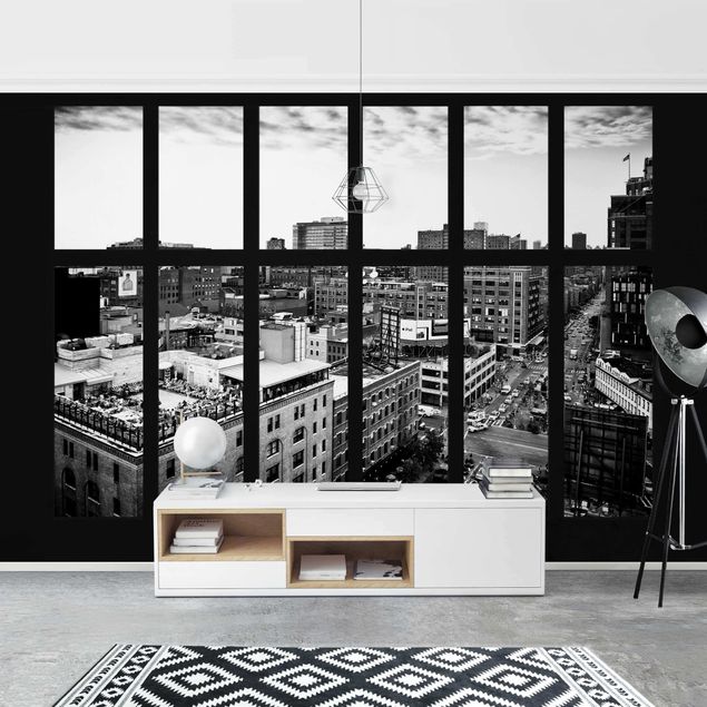 Wanddeko Küche New York Fensterblick schwarz-weiss