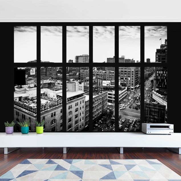 moderne Fototapete New York Fensterblick schwarz-weiss