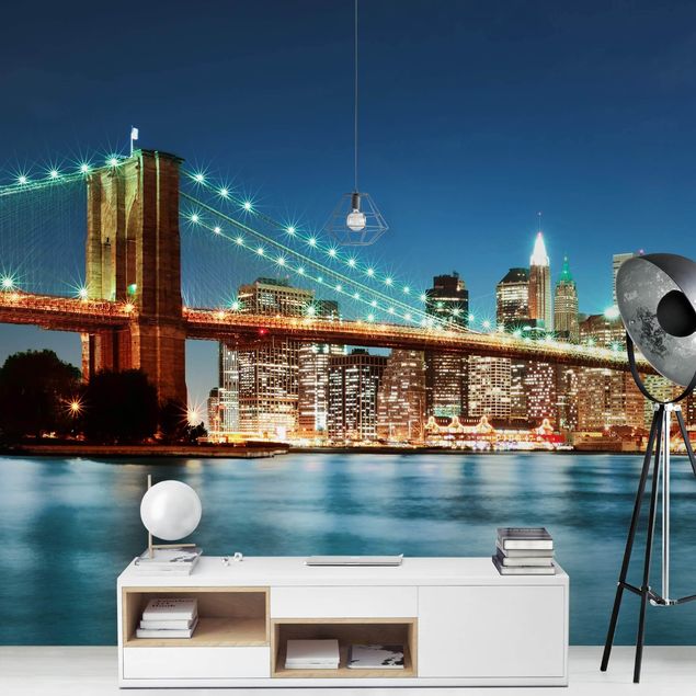 moderne Fototapete Nighttime Manhattan Bridge
