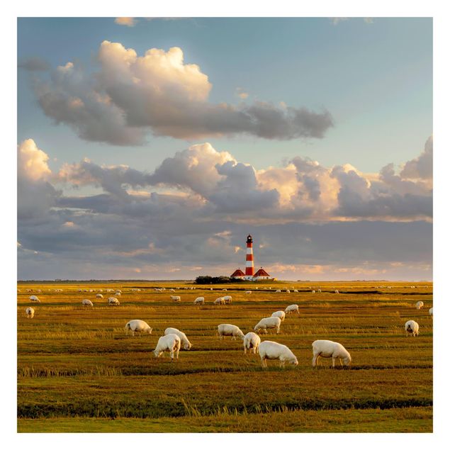 Tapete Natur Nordsee Leuchtturm mit Schafsherde