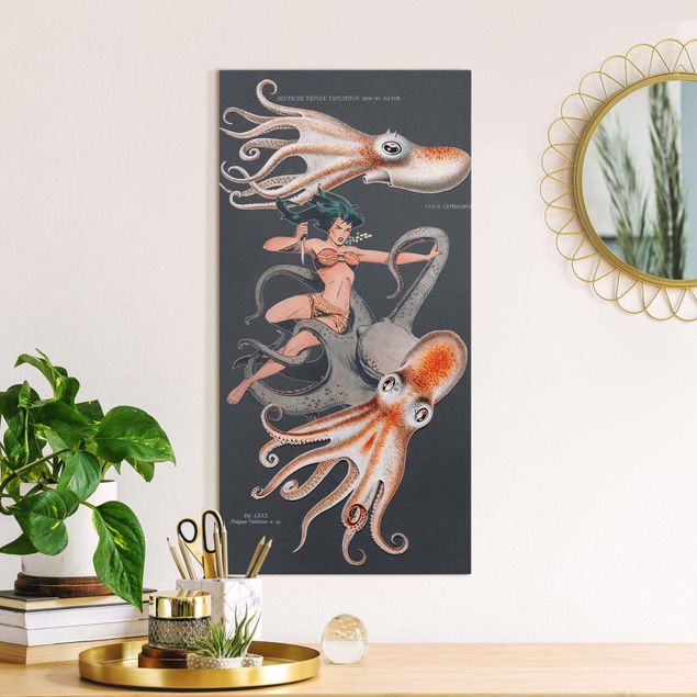Leinwandbild Fisch Nymphe mit Oktopussen