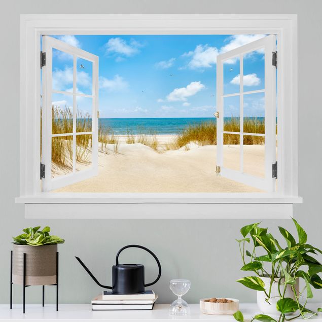 3D Wandtattoo Offenes Fenster Strand an der Nordsee