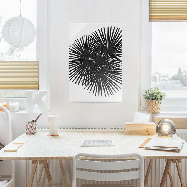 Glasbild schwarz-weiß Palmenfarne in Schwarz-Weiß