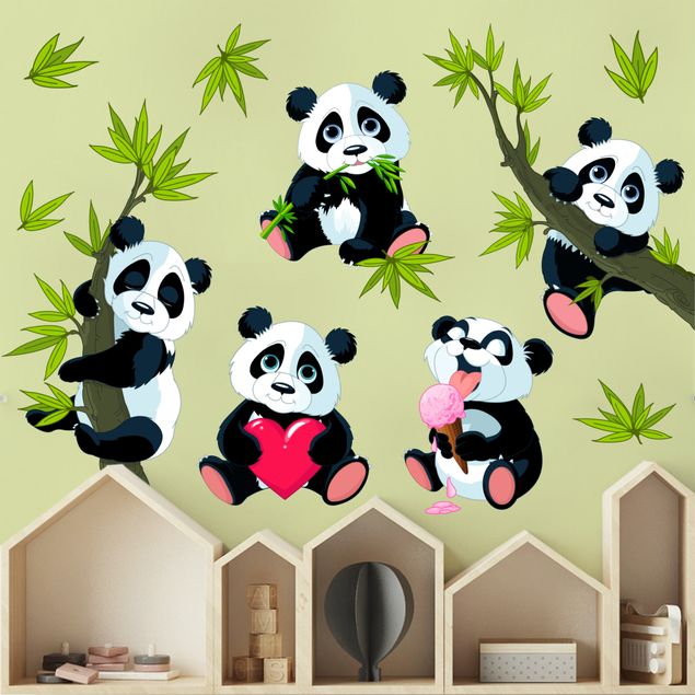 Wandsticker Panda Pandabären Set Herz