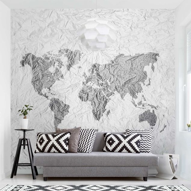 Küche Dekoration Papier Weltkarte Weiß Grau