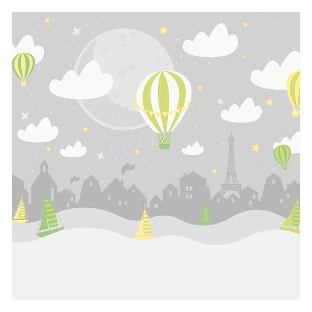 Foto Tapete Paris mit Sternen und Heißluftballon in Grau