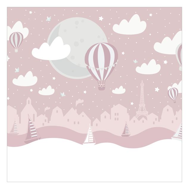 Fototapete Paris mit Sternen und Heißluftballon in Rosa