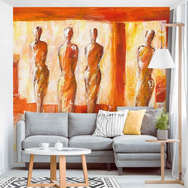 Fototapete modern Vier Figuren in Orange