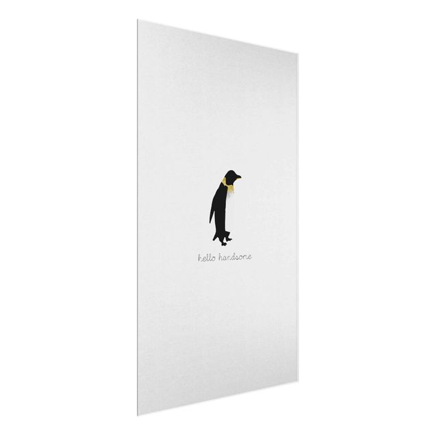 Wandbilder Schwarz-Weiß Pinguin Zitat Hello Handsome