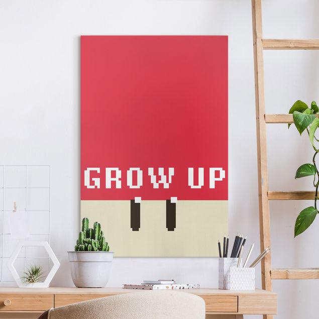 Leinwandbilder Sprüche Pixel Spruch Grow Up in Rot