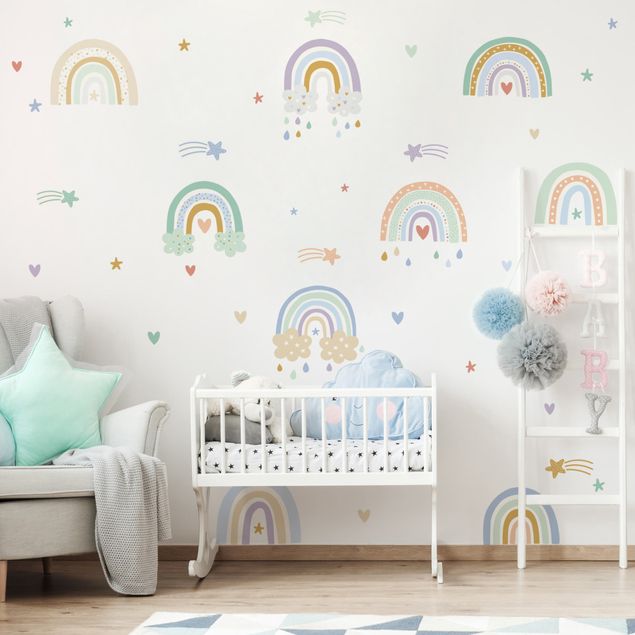 Babyzimmer Deko Regenbögen Pastell Set