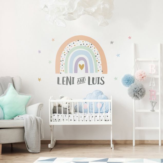 Babyzimmer Deko Regenbogen mit Wunschnamen Pastell