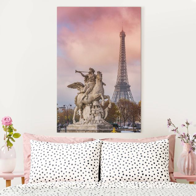 Wandbilder Paris Reiterstatue vor Eiffelturm