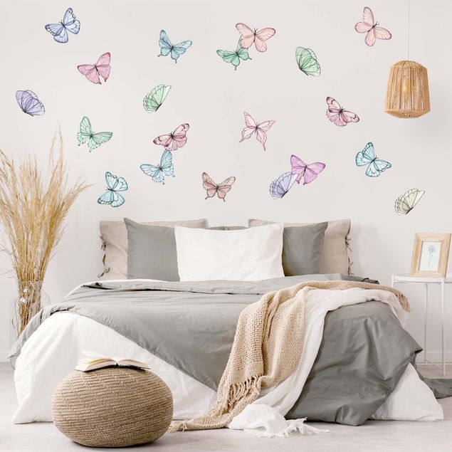 Wandaufkleber Schmetterlinge Aquarell Pastell Set
