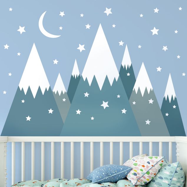 Babyzimmer Deko Schneebedeckte Berge Sterne und Mond