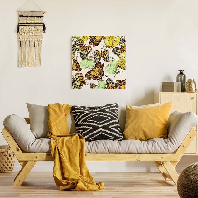 Wandbilder Floral Schwarm von Gelben Schmetterlingen