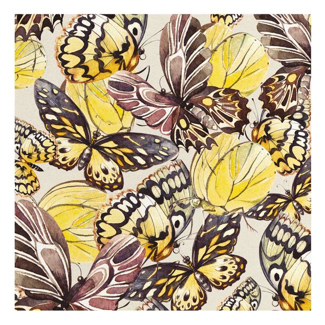 Wandbilder Blumen Schwarm von Schmetterlingen Zitronenfalter