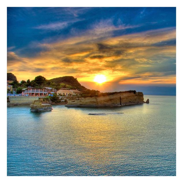 Fototapete Strand Sonnenuntergang über Korfu